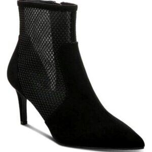 Alfani Womens Black Mesh Cushioned Jamari Pointed Toe Stiletto Zip-up Dress Boot